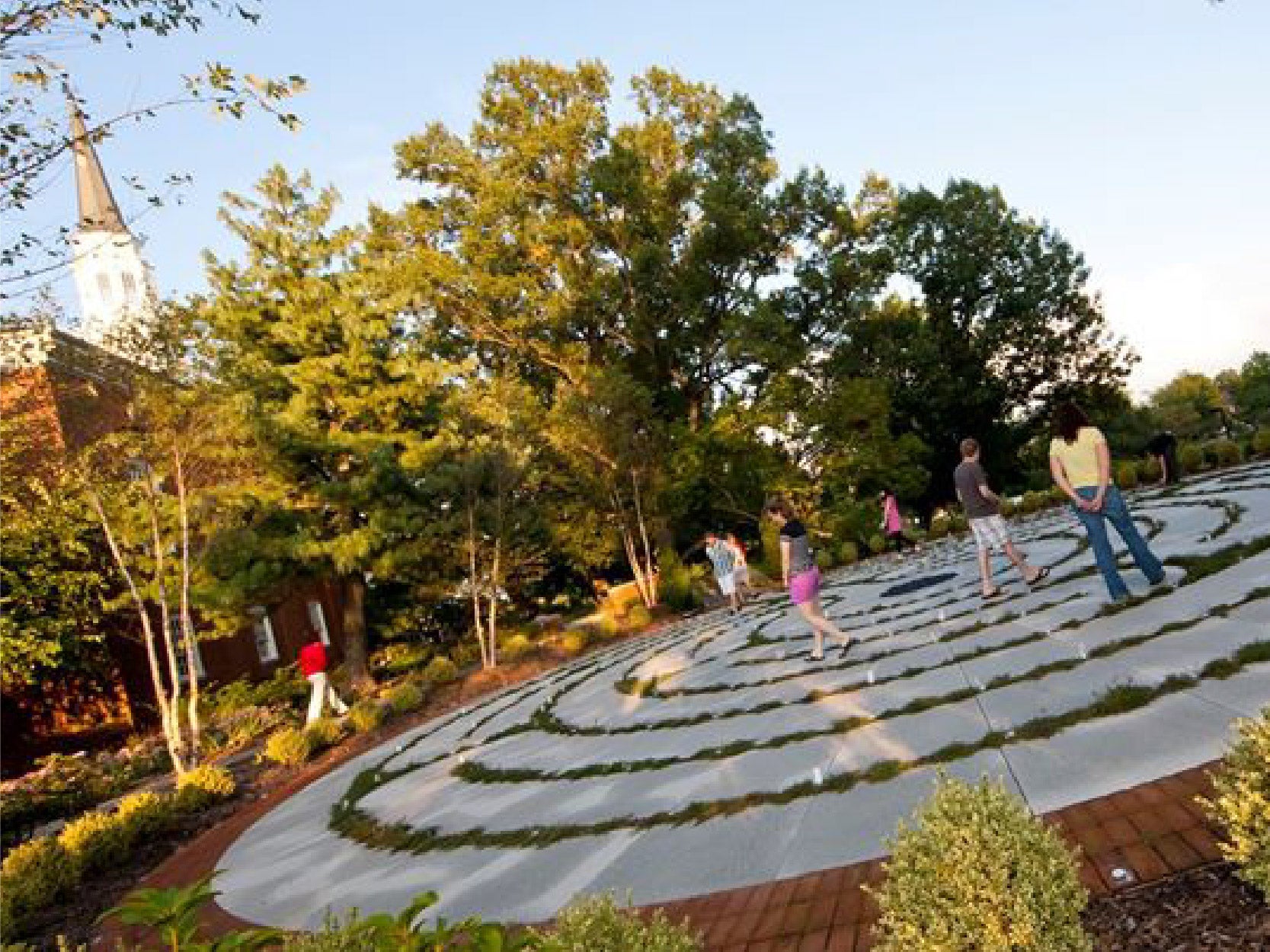 An image of students walking in the Garden Chapel